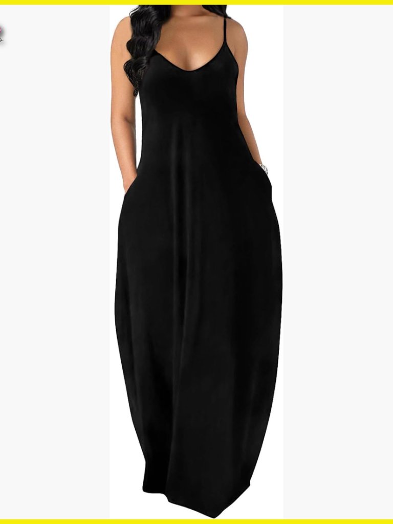 Maxi Dress With Pockets Adjustable Spaghetti Strap V Neck Backless Summer Chic